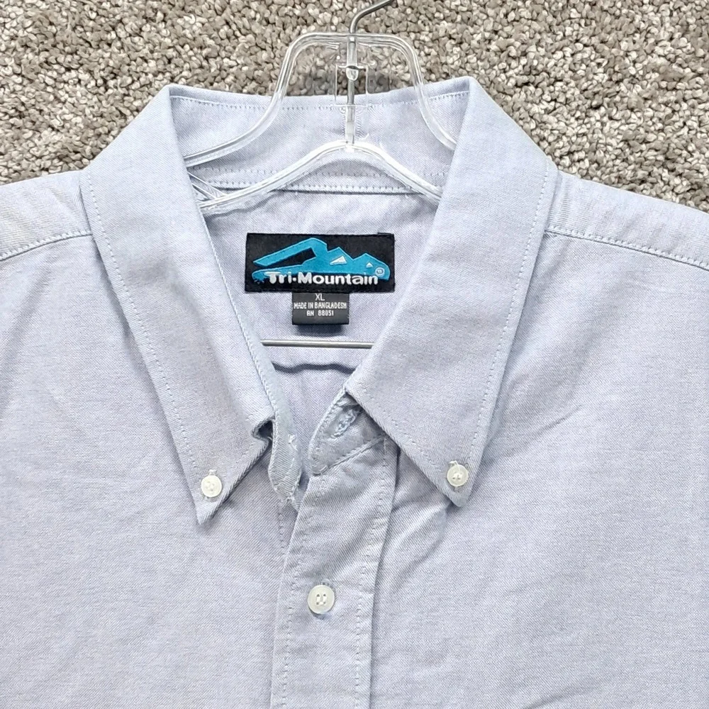 Tri-Mountain Mens XL Blue Oxford Button Down Long Sleeve Shirt Chest Pocket